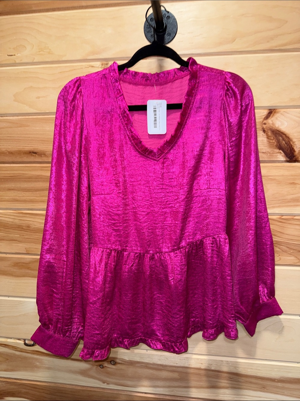 Metallic Fuchsia V-Neck Peplum Blouse